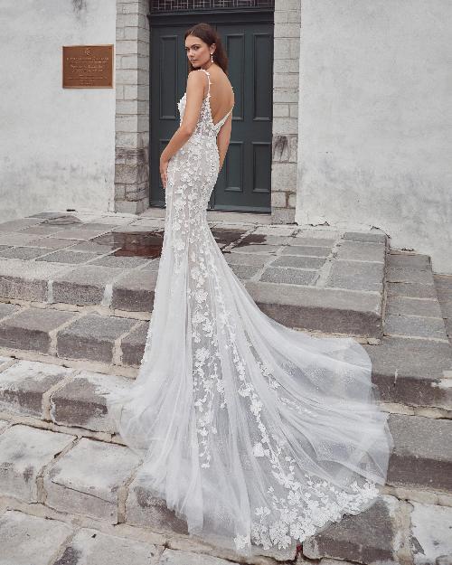 124102 lace mermaid wedding dress with long train and spaghetti straps1